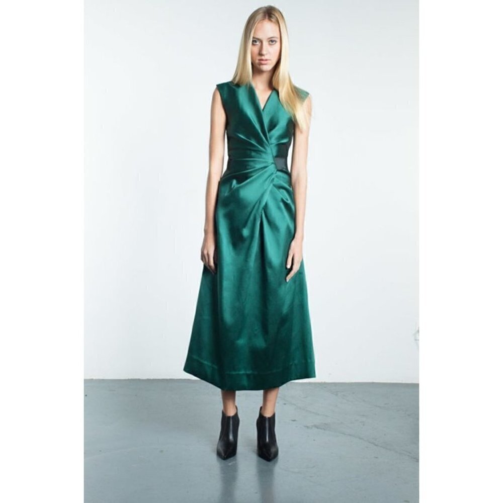 Tia Cibani Cypress Wrap Dress Deep Green Holiday Dress Size 2